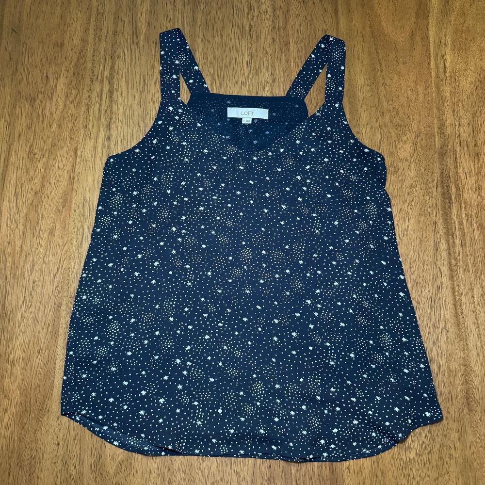 LOFT Womens M Black Celestial Star Print Lined Sleeveless Tank Blouse